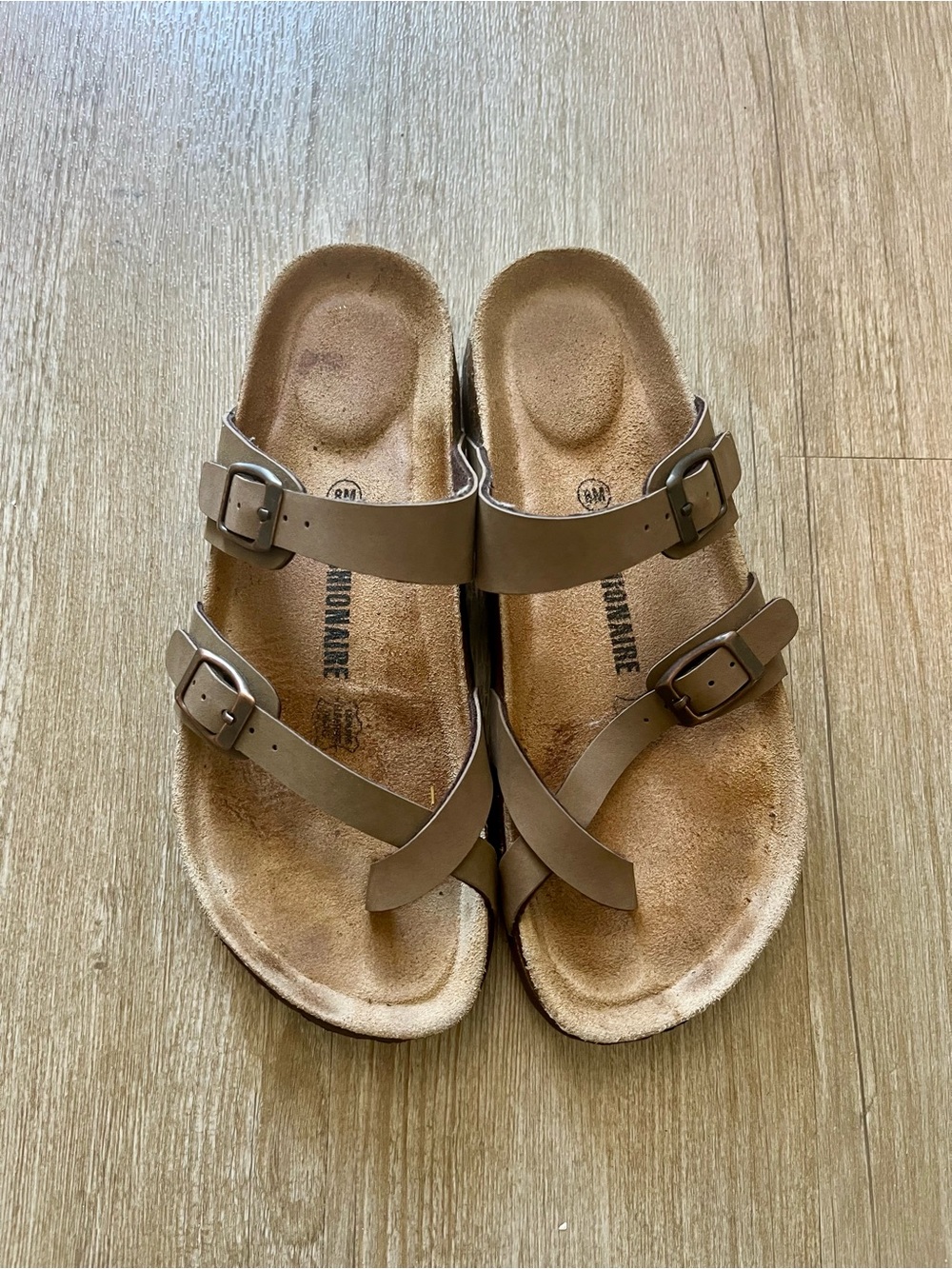 Women's Taupe Double-Buckle Sandals